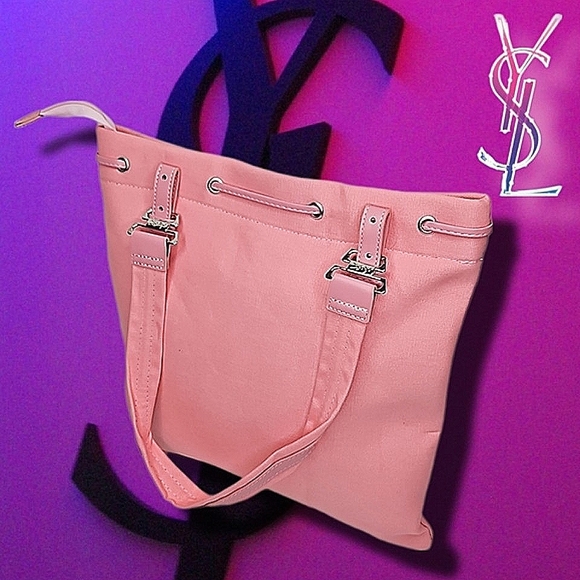 Authentic Yves Saint Laurent Limited Edition Kahala Drawstring Pink Canvas Tote - Picture 2 of 13